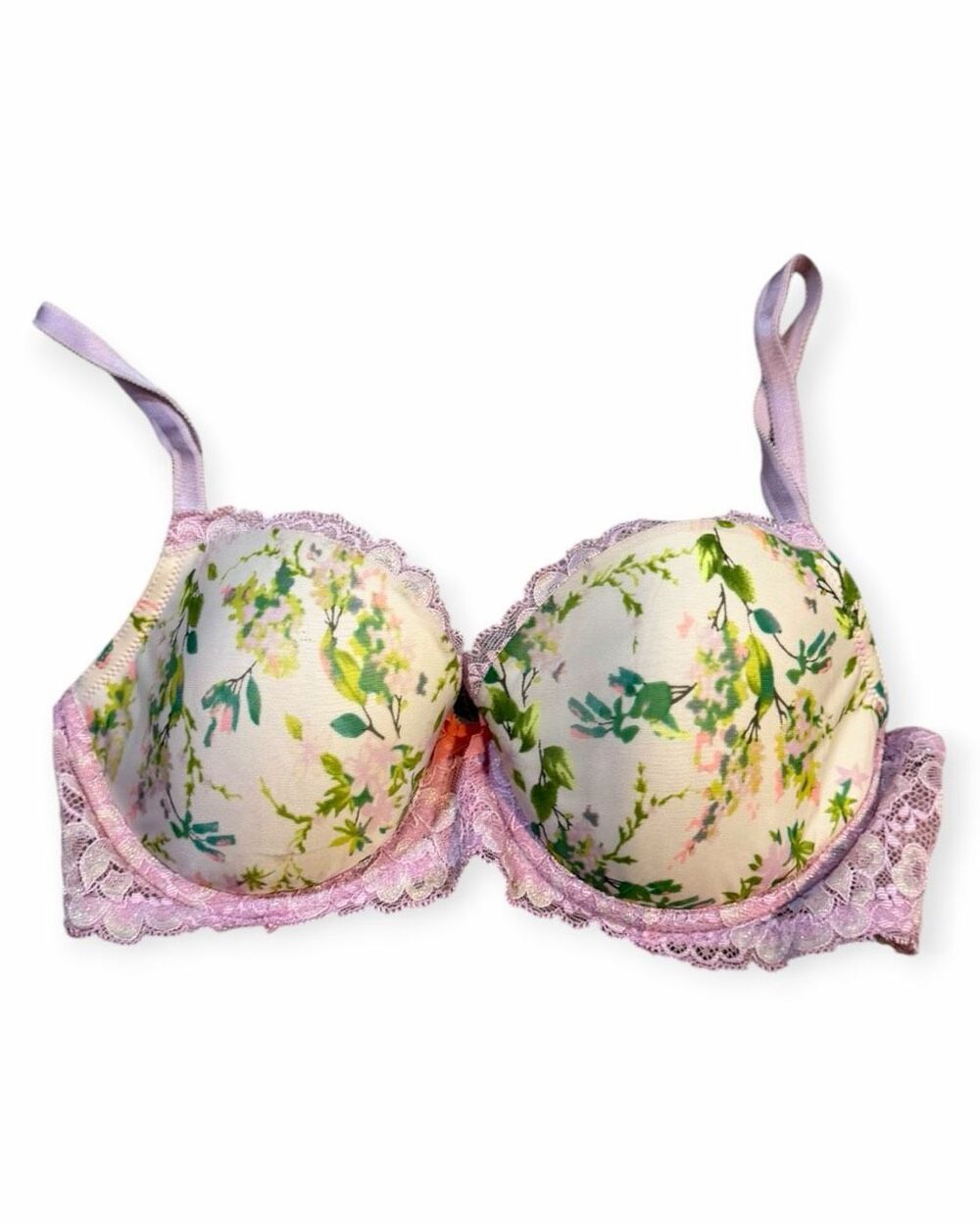 VICTORIA’S SECRET Dream Angels Lined Demi Bra Ivory Floral Lavender 32D